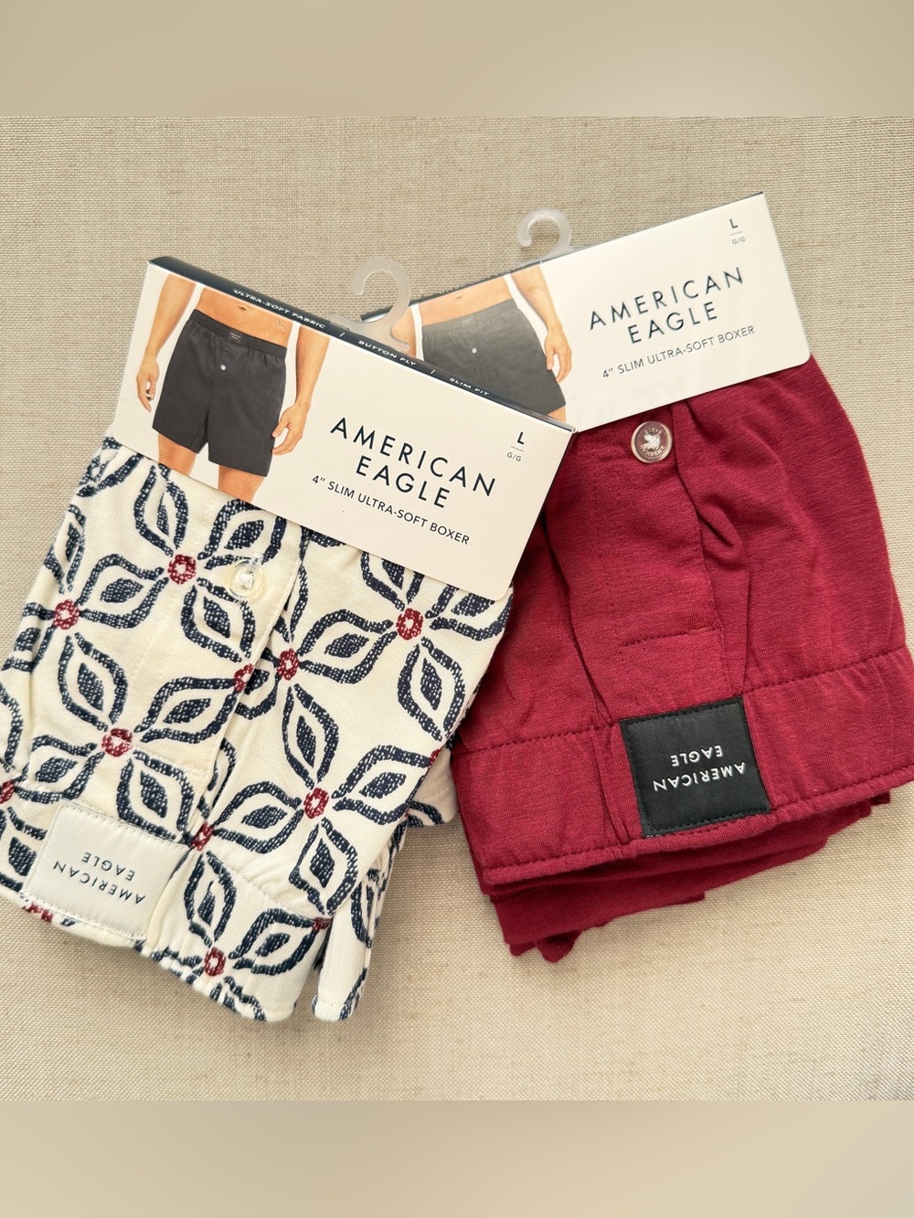 American Eagle Outfitters Men’s Boxers - Cream Pattern & Burgundy